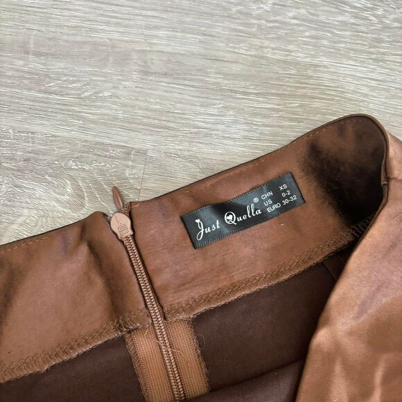 Brown Satin Mini Skirt - Picture 4 of 5